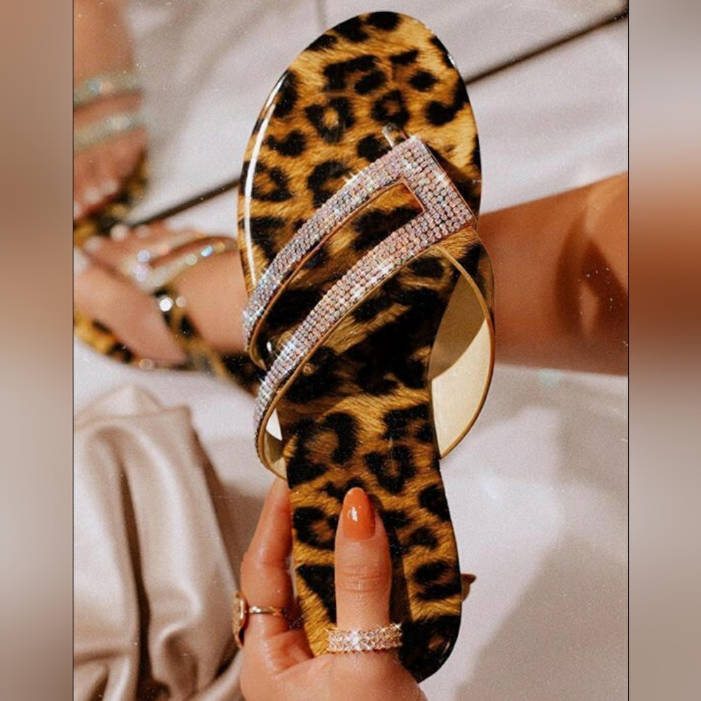 Rhinestone Leopard Print Sandals